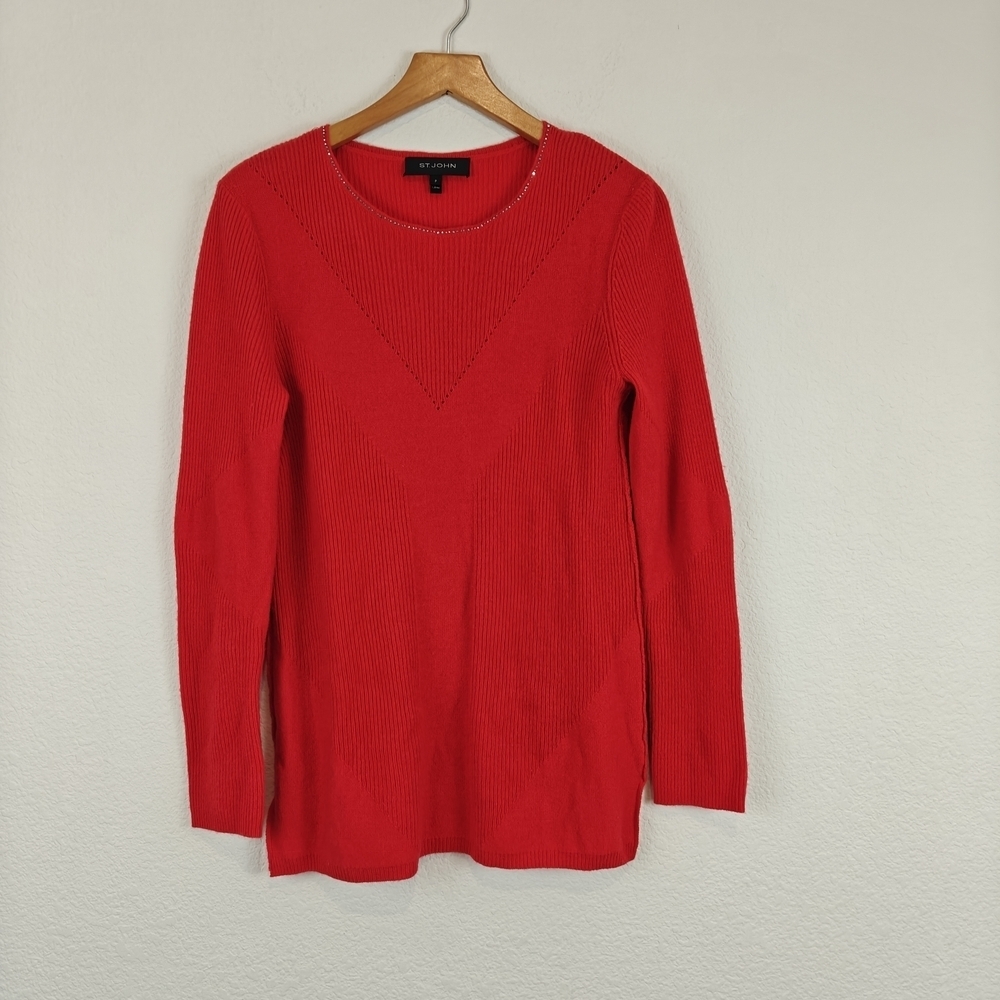 St. John Nwot 100% Cashmere Ribbed Knit Sweater In Red Size P/XS